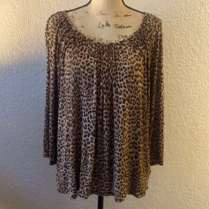 Michael Kors Leopard Blouse, 3/4 Sleeves, Size Large